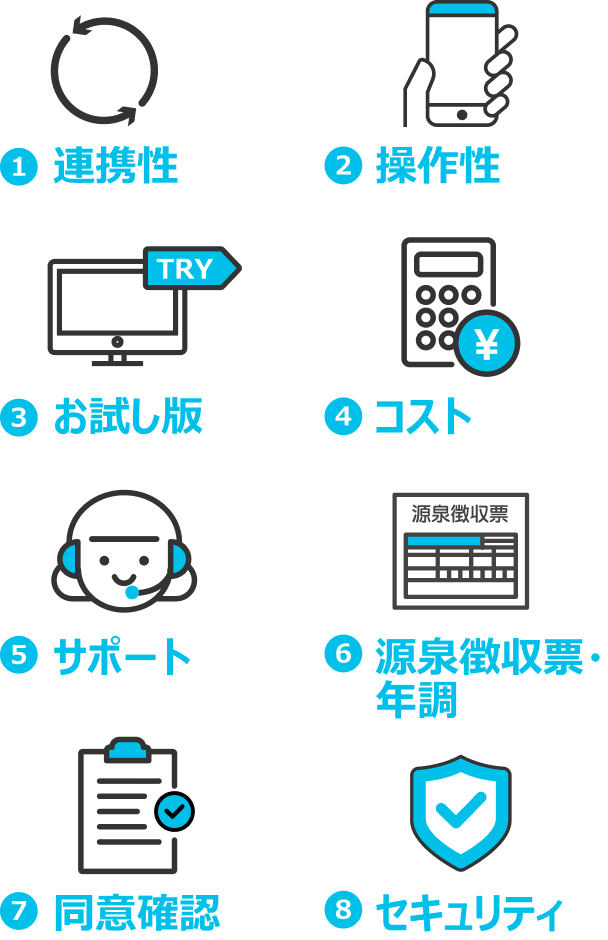 WEB給与明細サービスを選ぶ8つのポイントの図解