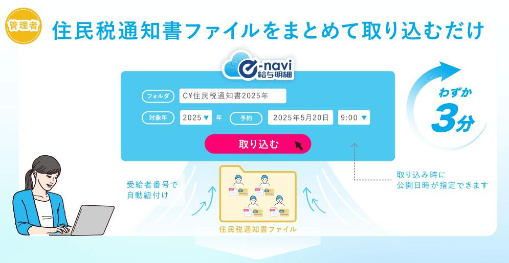 「e-navi給与明細」のファイルオプションで住民税通知書を電子配付した場合